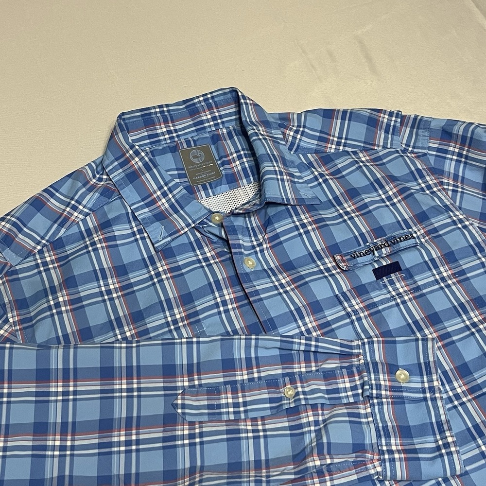 Vineyard Vines Harbor Shirt Mens Large Plaid Button Up Performance Vented